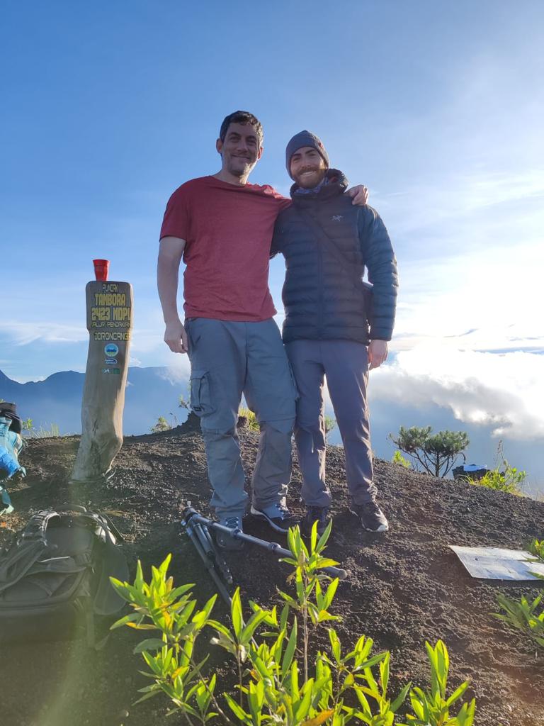 Noah and I, tired but satisfied on top of Tambora. Coffee was well-deserved.